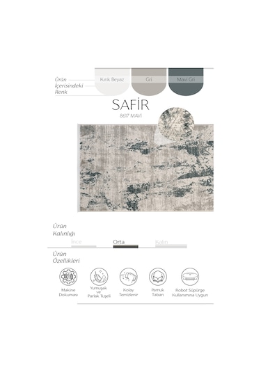 Cool Halı Safir 8617 Mavi Yolluk Uzun Antre Hol Koridor Halısı Modern Dokuma Yatak Odası Halı Yolluk