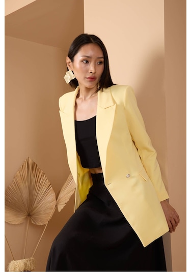 Sarı Oversize Dokuma Blazer Ceket Sarı