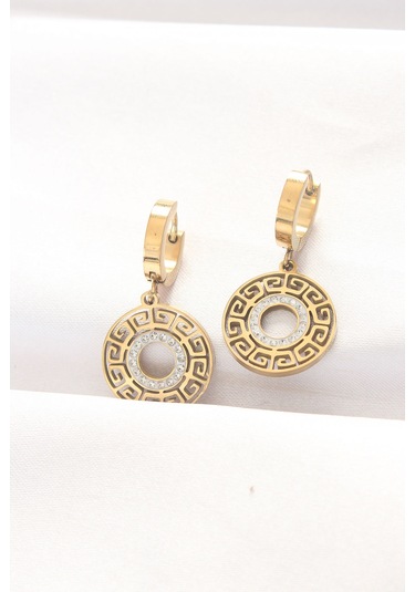 Ezoconcept Pirinç Gold Renk Taşlı Oval Küpe Çok Renkli