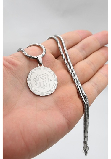 Allah Yazlı Kolye Paslanmaz Çelik Zincir 902294 Gümüş