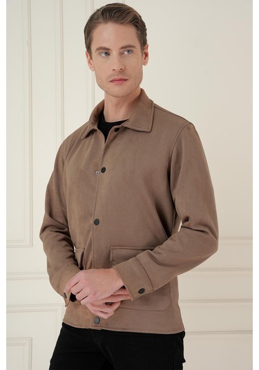 Comfort Fit Mono Yaka Kapaklı Cep Casual Vizon Ceket C 699 Vizon