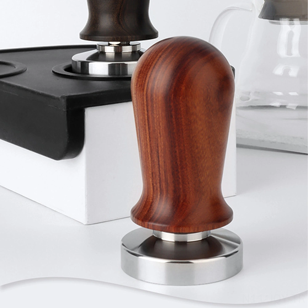 Youmex 58mm Gıda Seviyesi Paslanmaz Çelik Kahve Tamper, Ahşap Kolu, Sabit Basınç, Dikey Basma, Uniform Ekstraksiyon, Espresso Aleti Kahverengi