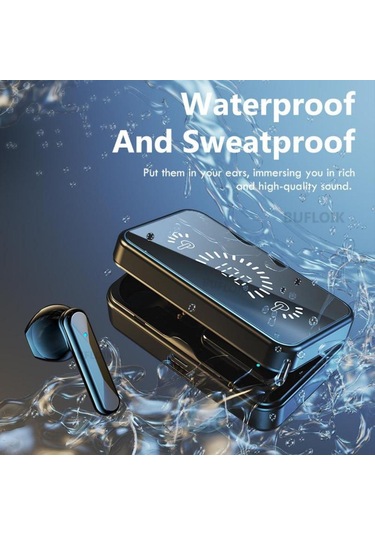 Bluetooth 5.2 Mikrofonlu Kulaklık, Stereo Spor Su Geçirmez Kablosuz Kulaklık Bluetooth, Harici Pil İçin Şarj Cihazı