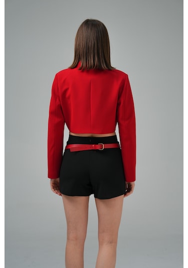 Kırmızı Kruvaze Crop Blazer Ceket Kırmızı