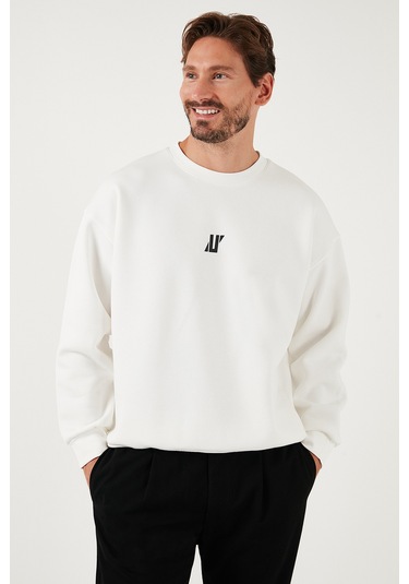 Buratti Regular Fit Bisiklet Yaka Pamuklu Içi Tüylü Yumuşak Şardonlu Erkek Sweat 5905405 Ekru