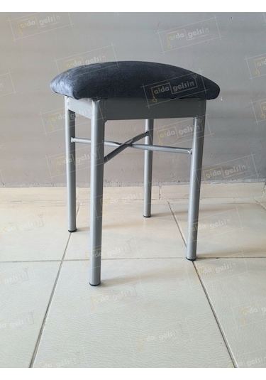 Dekoratif Klasik Kare Tabure Gümüş Gri Karışık Renk