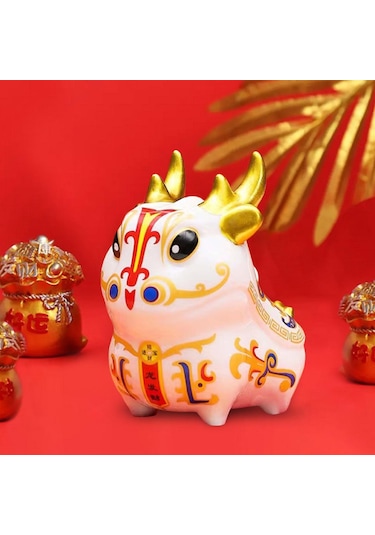 Homyl Porselen Çin Yılı Ejderha Figürleri Teneke Kutu Beyaz Beyaz