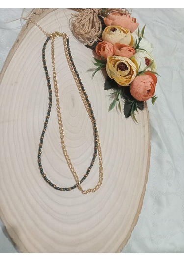 Modern Çift Kolye Koyu Yeşil