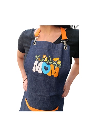 Anneler Günü Kim İlkbahar Çiçekleri Nakışlı Keten, Chef Mutfak Önlüğü Çok Renkli