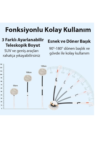 Mefa Ös Teleskopik Mikrofiber Araba Yıkama Fırçası Uzun Saplı Fır