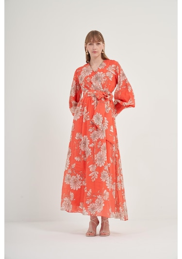 Ftz Kadın Tansel Desenli Elbise Kırmızı 31057 Kırmızı