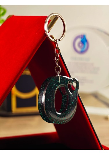 Harfli Anahtarlık Epoksi Kişiye Özel Yapım El Yapımı Harf Anahtarlık Kalp Model Özel Tasarım Hediyelik Ürün Kalp Desenli Simli Anahtarlık Beyaz - Yeşil