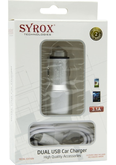 Syrox C32 Metal Araç Içi Şarj Adaptörü ve Micro Usb Kablo Set 3.1