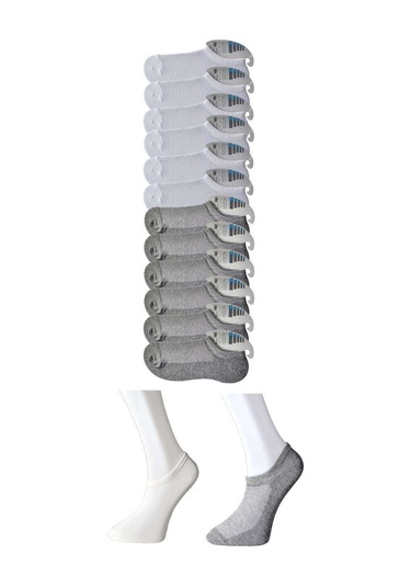 Gri Ve Beyaz Erkek Görünmez Çorap 12 Çift Antra Melanj
