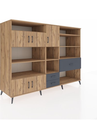 Kronos Dolap 13 Raflı 3 Çekmeceli 5 Kapaklı 220x59x163 Çam-çam/an Çam-çam/antrasit