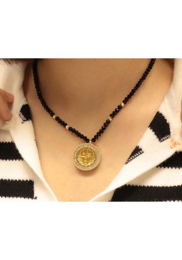 Yarım Reşat Baskı Altınlı Çerçeveli Kolye Rb007 Sarı Sarı Altın