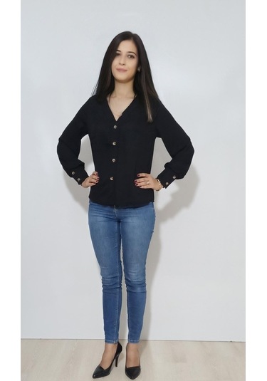 Kadın Gömlek Düğmeli Siyah Siyah