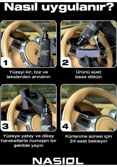 Nasiol Leatherboost Araç Ev Ofis Deri Yüzeyler için Nano Kaplama Deri Bakımı 1 Yıl Dayanım 150 ML