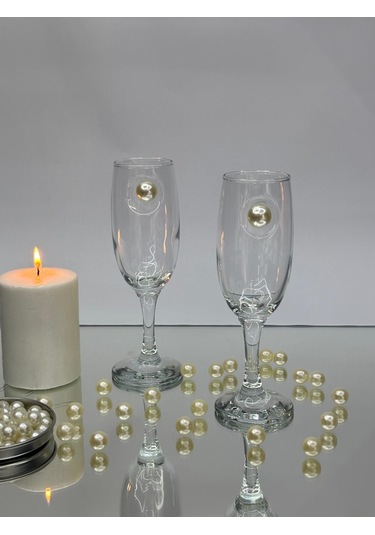 Şampanya Kadehi Klasik İnci Figürlü 2'li Şeffaf
