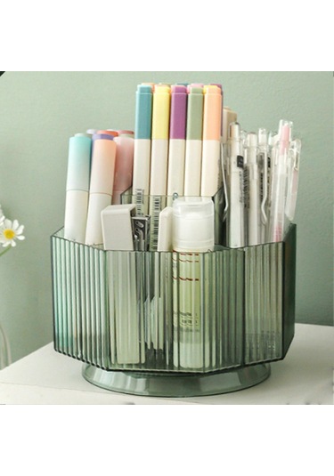 Ganzhoushop Kalemlik 360 Dönebilen Büyük Kapasiteli Çok İşlevli Plastik Kalem Düzenleyici Masaüstüyeşil