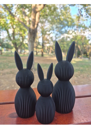 Modern Siyah Dekoratif Tavşan Figür Seti 3 Lü Minimalist Ev Dek