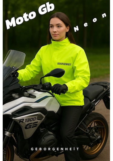 Geborgenheit Moto Gb Neon Motosiklet Yağmurluğu Cepli Astarlı Kapşonlu Su Geçirmez Alt Üst Takım Kadın Erkek