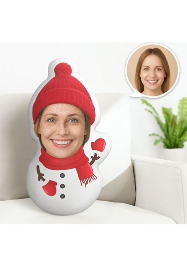 Kişiye Özel Kardan Adam Yastığı Sevdiklerine Özel Fotoğraflı Yılbaşı Armağanı Çok Renkli