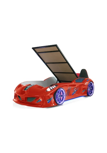 Arabalı Yatak , Kırmızı Jaguar Bazalı Arabalı Yatak,Full Ledli Kırmızı