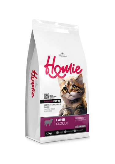 Homie Süper Premium Düşük Tahıllı Mother & Kitten Kuzu Etli Yavru Kedi Maması 12 KG