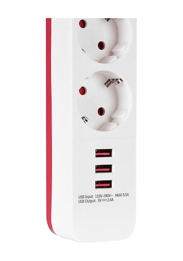 S-Link SPG403U 1.5M 750 Joule 3 USB 5V2.4A 4'lü Anahtarlı Akım Korumalı Priz