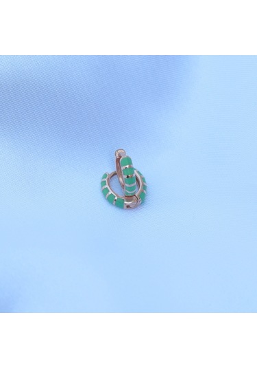 Yeşil Mine Işli Rose Gold Kaplama Gümüş Küpe