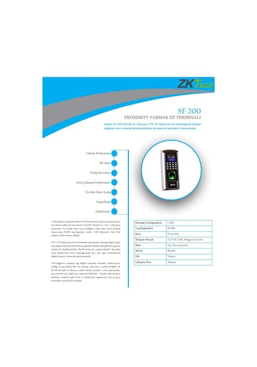 ZK TECO SF200 PARMAKİZİ KART GEÇİŞ SİSTEMİ