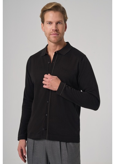 Erkek Siyah Trend Polo Yaka Gömlek Triko 26kc017005001 Siyah Siyah