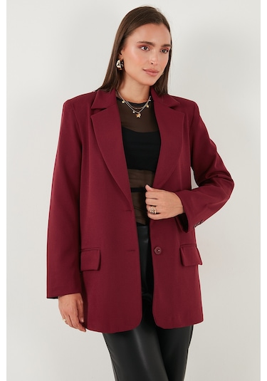 Lela Relaxed Fit Mono Yaka Cepli Blazer Bayan Ceket 611Bc00132 Bordo