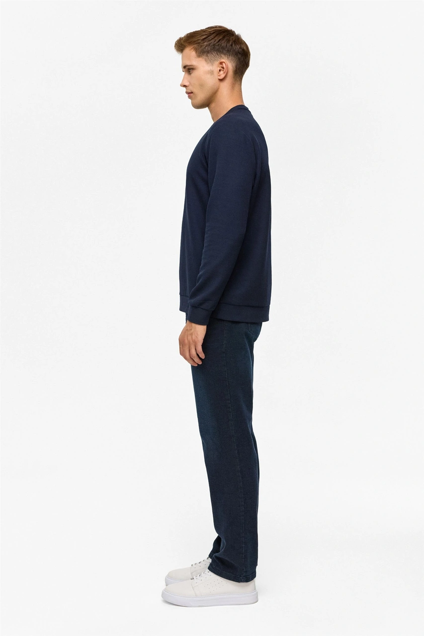 Süvari Lacivert Regular Düz Bisiklet Yaka Sweatshirt-38792 Lacivert