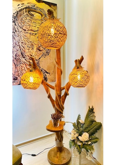 ArtAğaçTasarım Ağaç Lambader 140 cm Doğal Ağaç Halikarnas Serisi Köşe Aydınlatma