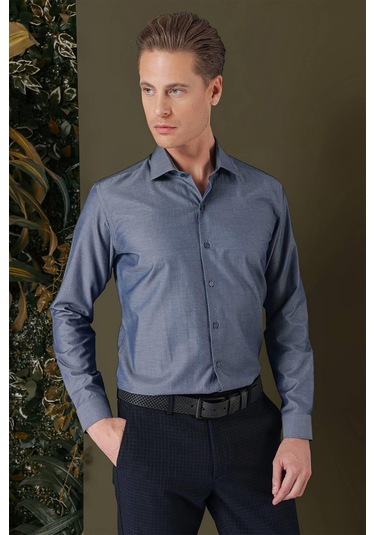 Gk 709 Slim Fit Füme Klasik Gömlek Füme