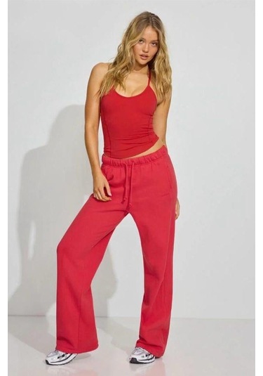Madmext Kırmızı Bol Paça Kadın Eşofman Altı Mg2279 Kırmızı