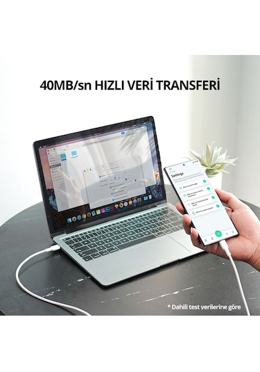 Aukey Cb-cd45-wh Pd Naylon Örgülü Type-c Type-c Şarj Kablosu 0.9m