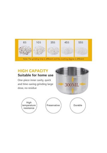 Novahub Paslanmaz Çelik Kuru Gıda Öğütücü - 150w, 50-400ml, 220v/110v Gümüş