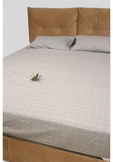 1448bng90298çarşaf Fıtted Çift Kişilik Keten Tarzı Pamuk Kumaş 2yastık Kılıflı Buz Gri Elyapım