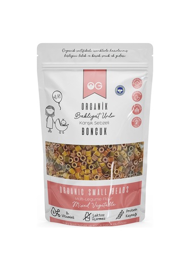 OG natural Organik Karışık Sebzeli Bakliyat Unlu Boncuk Makarna 200 Gr +6 Ay