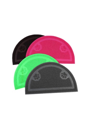 Geekyou Siyah Pvc Yarım Dairesel Kedi Kumu Ped - Su Geçirmez, Kaymazlı, Zemin Koruyucu, Dayanıklı Mat 60x30cm