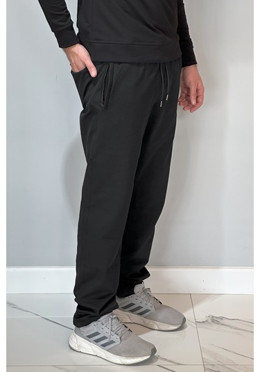 Paçası Düz Beli Lastikli 3 Cepli Erkek Eşofman Altı 4706 Siyah Siyah