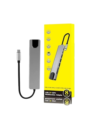 Macbook Pro Air Usb Type-c Hub Dönüştürücü Çevirici Çoklayıcı Usb Hdmı Micro Sd 8 Girişli