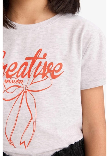 DeFacto Kız Çocuk Bisiklet Yaka Baskılı Kısa Kollu Tişört E5895A825SMGR400 Gri DeFacto Kız Çocuk Bisiklet Yaka Baskılı Kısa Kollu Tişört E5895A825SMGR400 Gri