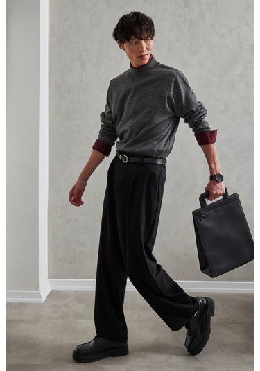 Erkek Yarım Balıkçı Oversize Basıc Triko Kazak Antrasit