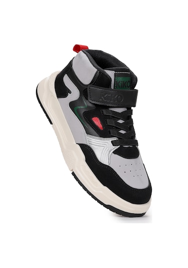 Kiko Kids Hayka-3 Cırtlı Erkek Çocuk Spor Ayakkabı Siyah - Buz - Kırmızı Siyah - Buz - Kırmızı