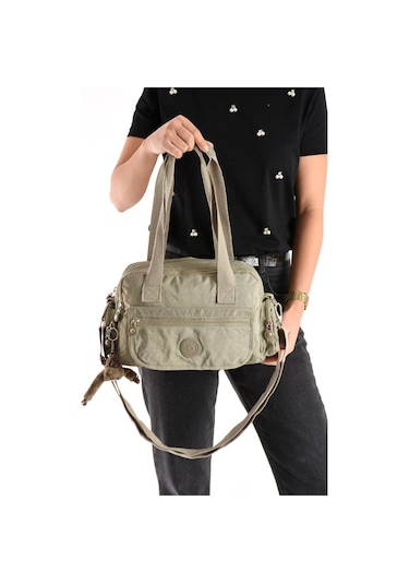 Omuz Çantası Çok Cepli Hafif Klinkır Kumaş 30 20 Cm Çapraz Askılı Postacı Çanta Kol Çantası Bej