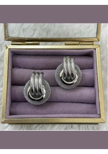 Gümüş İğne Oymak Dairesel Küpe Çok Yönlü Vintage Çelik Küpe Gümüş